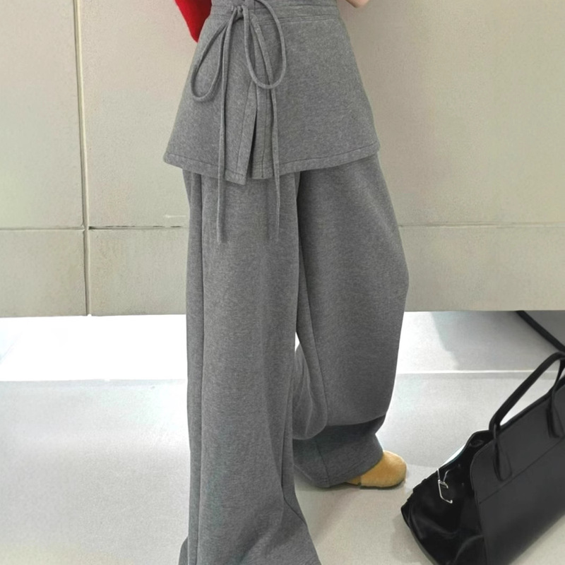 Korean Style Y2K Women's Casual Fashion Lace-Up Culottes Jogging Straight-Leg Pants Wide Leg Trousers Women's Clothing