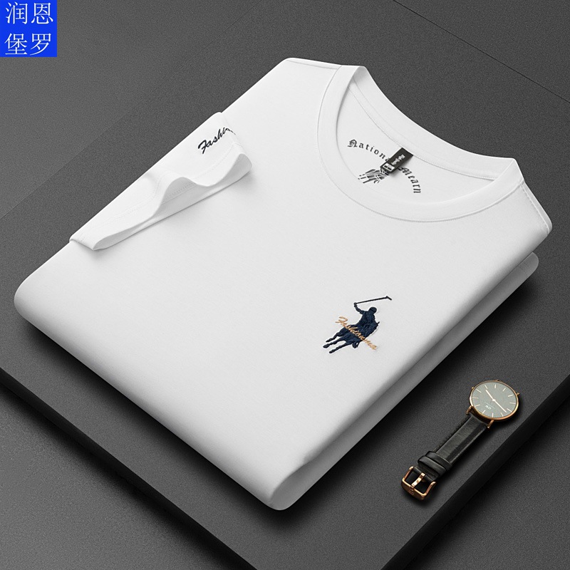 Runenboro 2024 Summer New Youth Men's Round Neck Short-sleeved T-shirt Jade Silk Embroidery Fashionable Youth Men's T-shirt