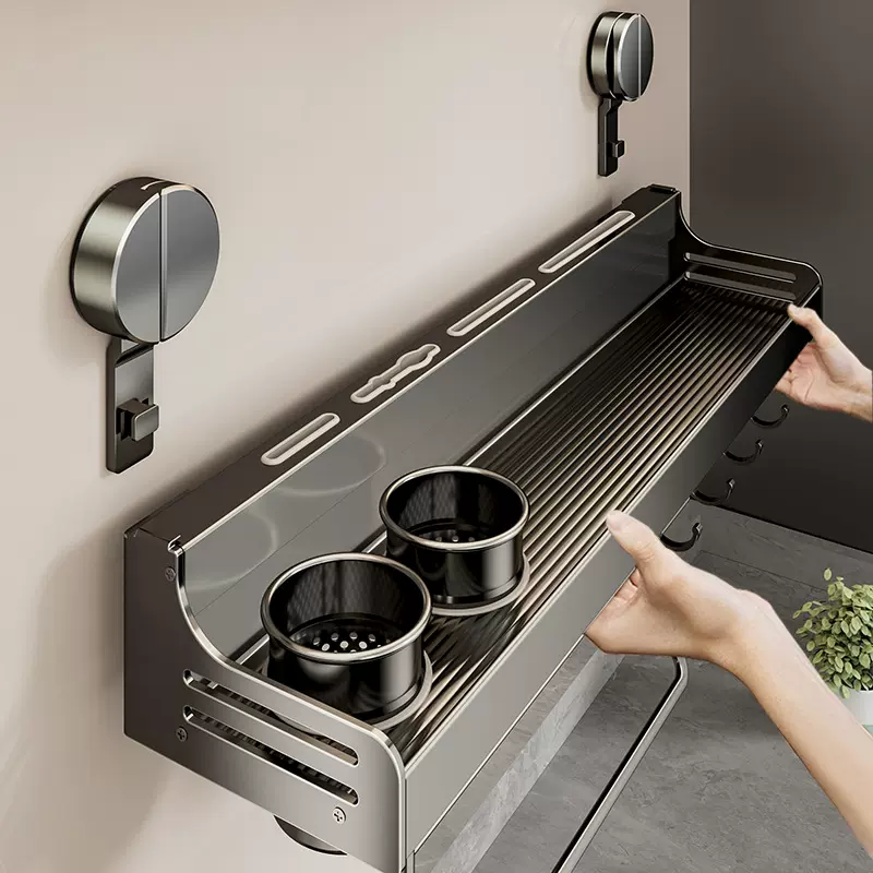 免打孔太空铝壁挂调料架多功能墙上厨具一体收纳架吸盘厨房置物架