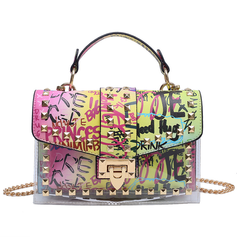 Bolso Pequeño Cuadrado de Graffiti Transparente, Estilo Retro Europeo y Americano - Bolso de Moda INS para Mujer 2022