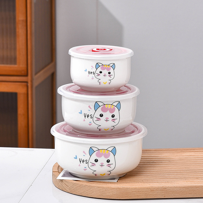 Caja de preservación de frescura, tazón de preservación de cerámica, caja de almuerzo con cubierta para microondas, congelador, tazón sellado, tazón de fideos, tazón de fideos, grado de comida