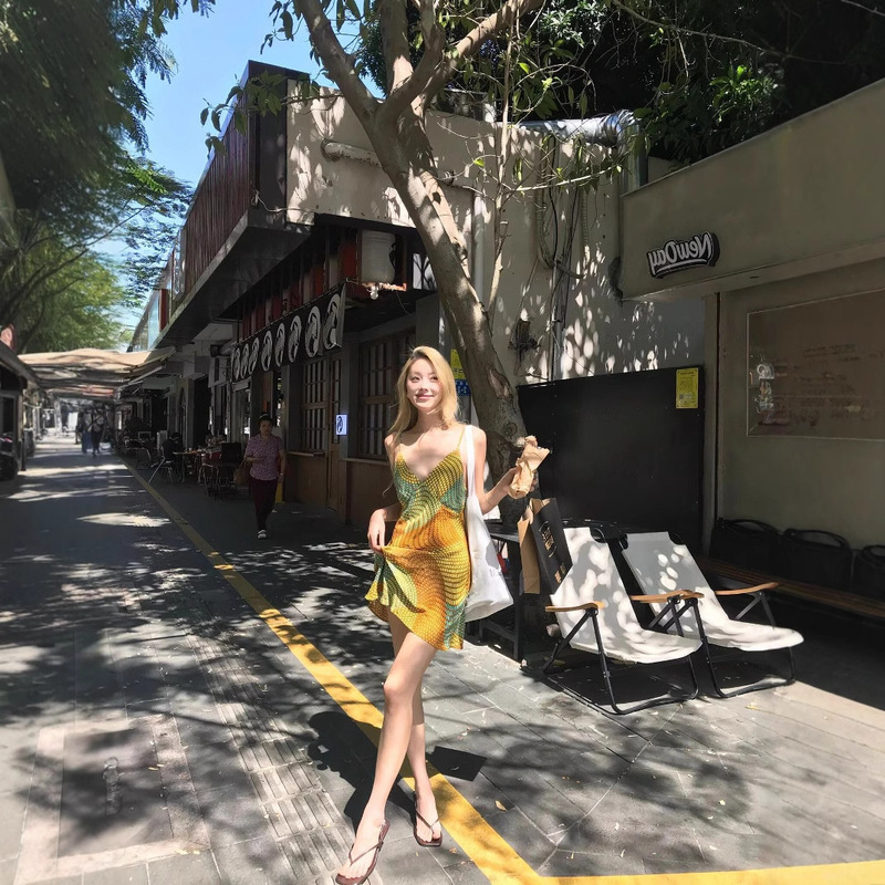 Very Fairy Platycodon Grandiflorum French Gentle Style Super Fairy Sling dress Women's Summer Sanya Seaside Holiday Photo Beach Dress