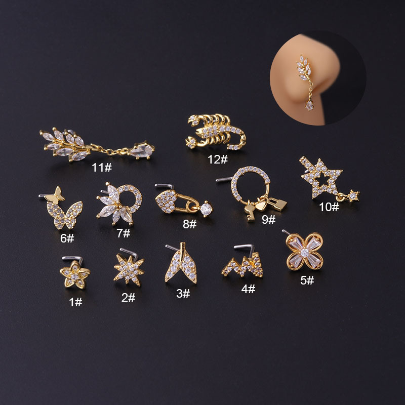 Titane Acier L Vis Tige De Mode Zircon Stud Nez Bijoux Piercing Nez Anneau display picture 1