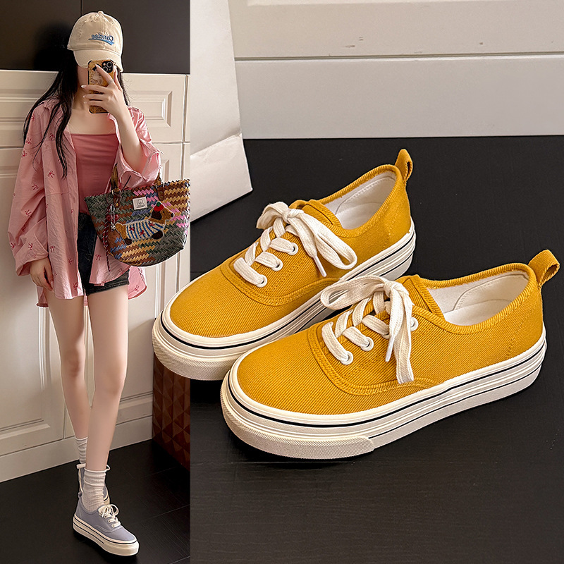 6650 Vulcanized Canvas Shoes Thick-Soled Casual Versatile Elastic Slip-On Sneakers for Women 2025 Spring New Style
