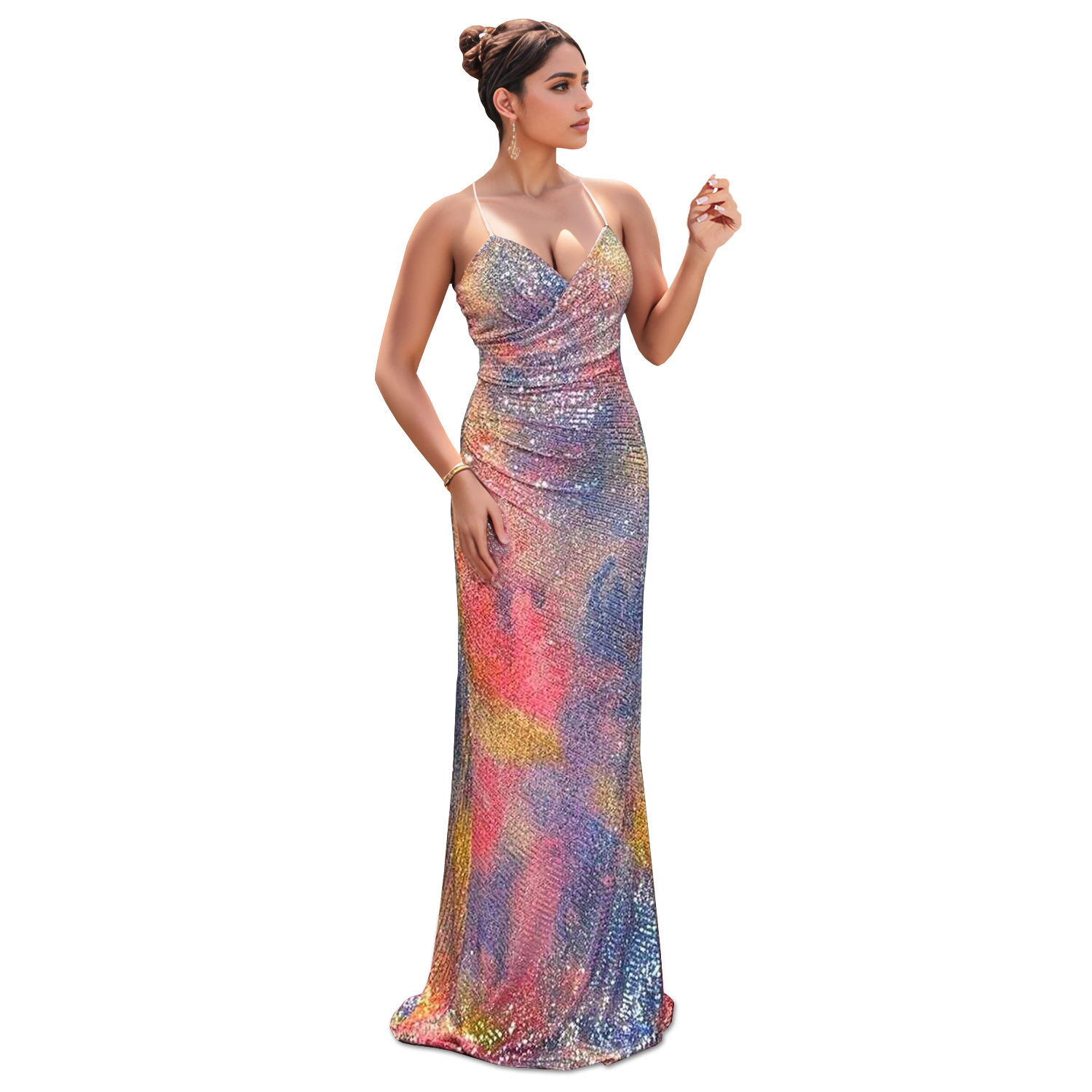 C7351 Cross-border AliExpress Amazon Moda europea y americana Vestido de brazo delgado con lentejuelas y tirantes sexy para mujer image 5