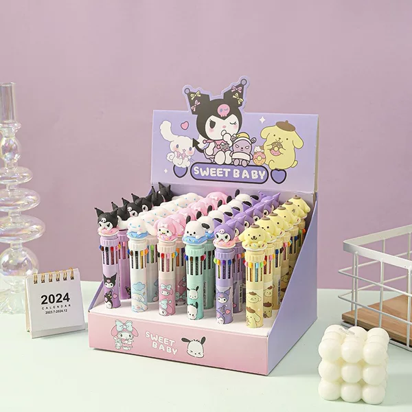 Donut Sanrio Ten-Color Ballpoint Pen Multi-Color Press Journal Pen High-Value Design Colored Pen Stationery Wholesale