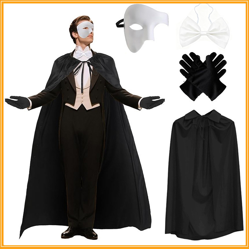 The Phantom of the Opera Themed Cosplay Set Halloween Ball Party Costume Props Mask Cape Full Set The Phantom of the Opera Themed Cosplay Set Halloween Ball Party Costume Props Mask Cape Full Set