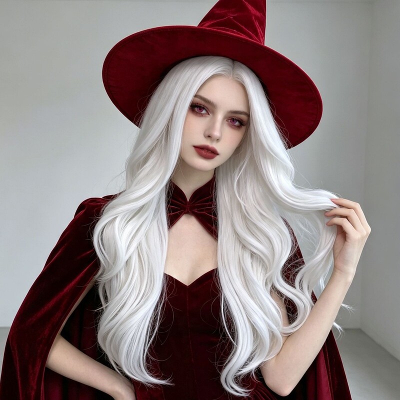 Wholesale white middle-parted long curly hair European and American Halloween costume cosplay wig witch wig in stock Wholesale white middle-parted long curly hair European and American Halloween costume cosplay wig witch wig in stock