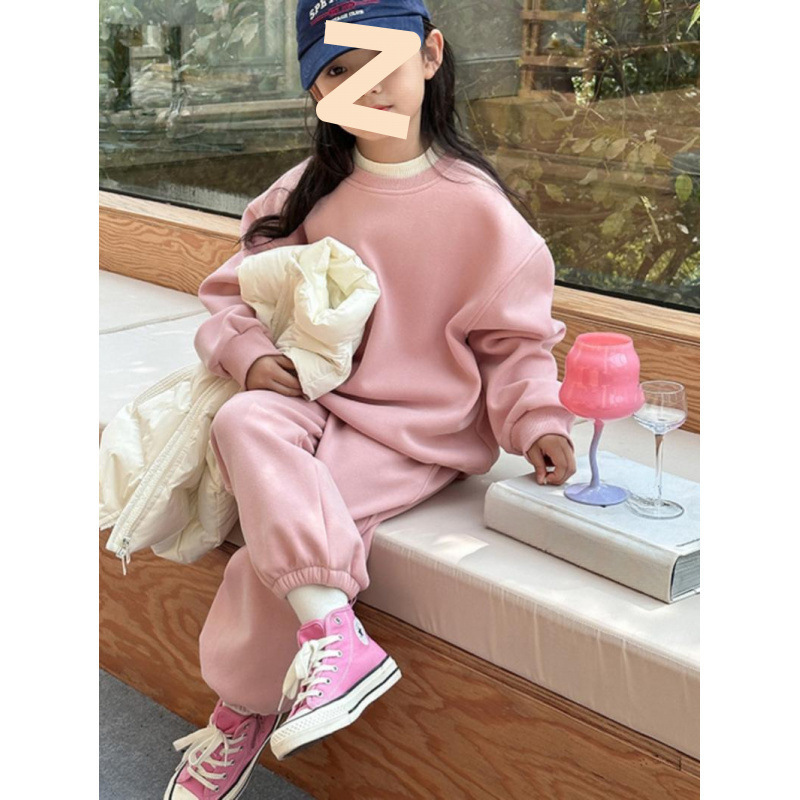여자 세트 가을과 겨울 코트 운동복 바지 투피스 기모 아동복 따뜻한 소녀 옷 색상
