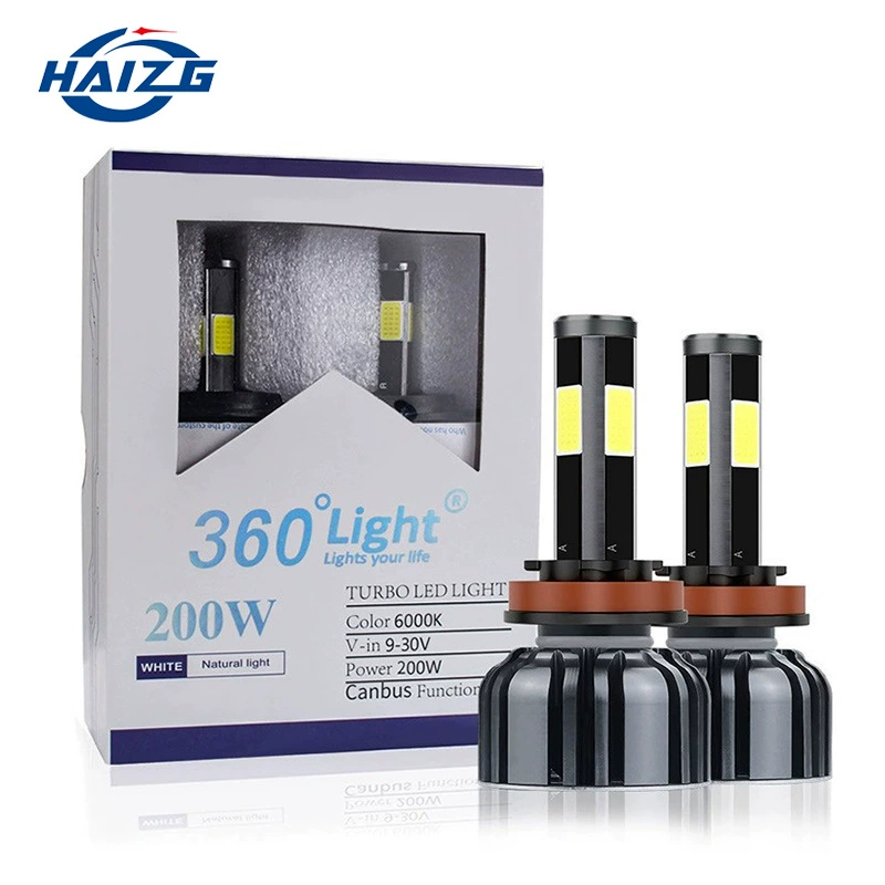 HAIZG четырехсторонняя автомобильная светодиодная фара COB четырехсторонняя светящаяся автомобильная светодиодная лампа Модифицированная фара h7h11 Автомобильный свет