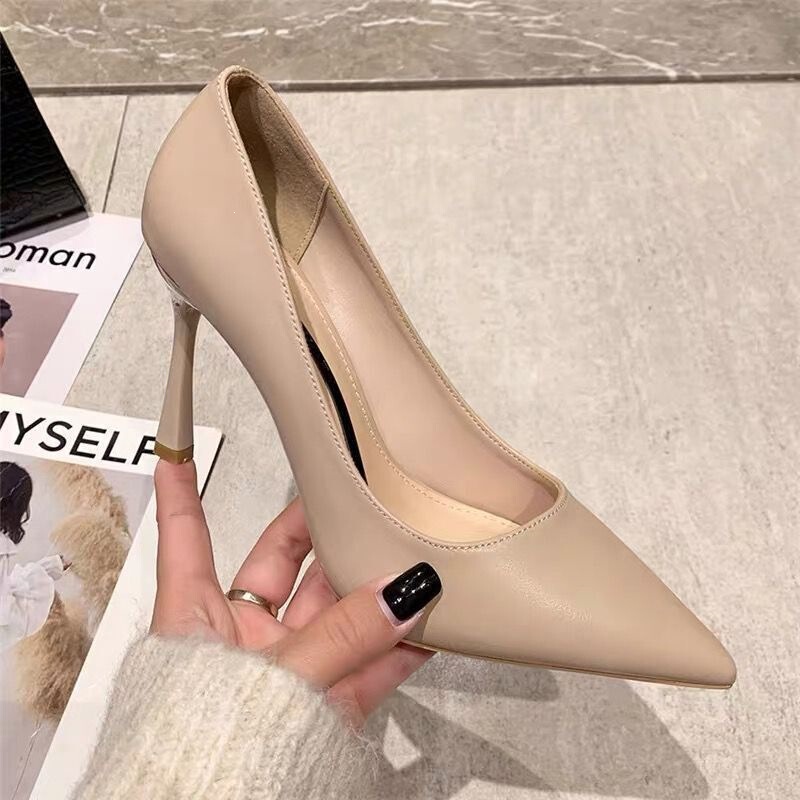 Soft Leather High-Heeled Shoes for Women with Thin Heels and Pointed Toes, 2026 New Spring Korean Style Sexy Nude Color Professional Shoes for Girls, Autumn Soft Leather High-Heeled Shoes for Women with Thin Heels and Pointed Toes, 2026 New Spring Korean Style Sexy Nude Color Professional Shoes for Girls, Autumn