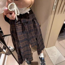 格子绑带裙英伦风复古百搭韩版高腰显瘦a字短裙半身裙夏季G869