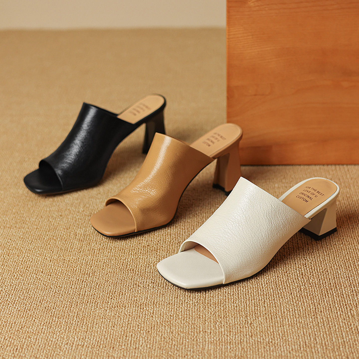 Sandal cao gót nữ hở mũi quai ngang da bò đục lỗ, gót 7 cm — Đen và cao 7 cm chi tiết 20