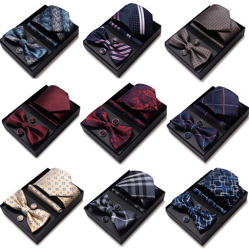 Cross-border hot men's tie bow tie set gift box 6 pieces set tie business formal tie Guangzhou manufacturers Cross-border hot men's tie bow tie set gift box 6 pieces set tie business formal tie Guangzhou manufacturers