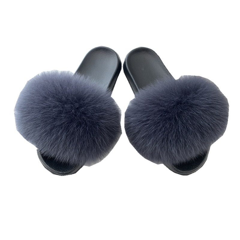 Zapatillas de pelo de zorro de moda damas una zapatilla de piel casera para usar zapatos de playa casuales zapatillas de piso plano