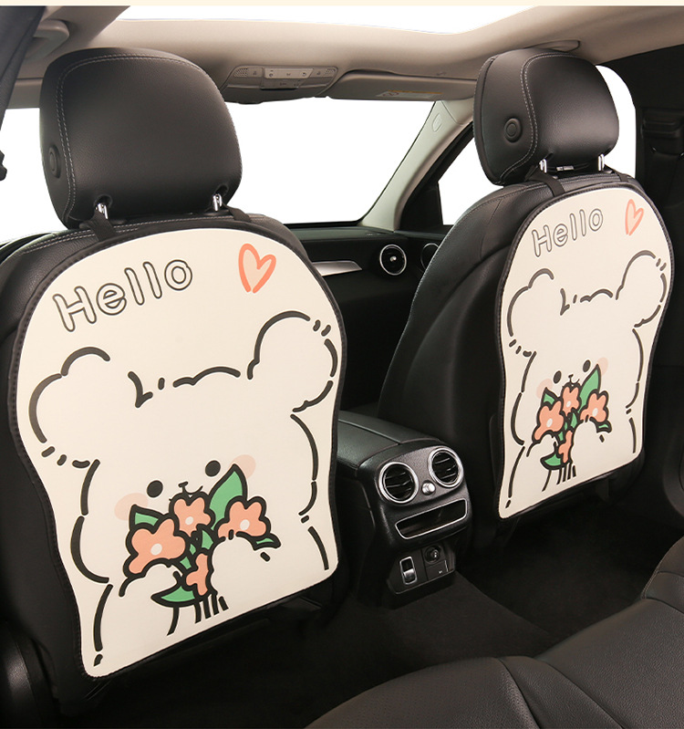 Yellow and White Dog-Themed Anti-Kick Pad for Car Seats, Back Seat Protector for Children, Sponge-Filled