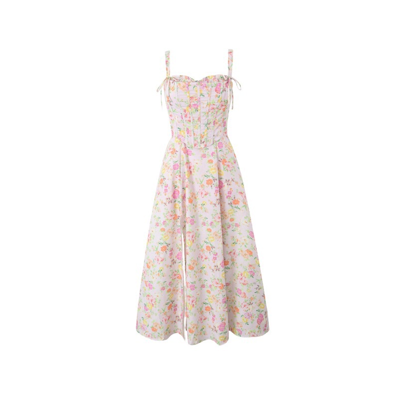 2024 New French Style Tube Top Mid-length dress Sweet Printed Three-dimensional Keel Slim Camisole Two-piece Set