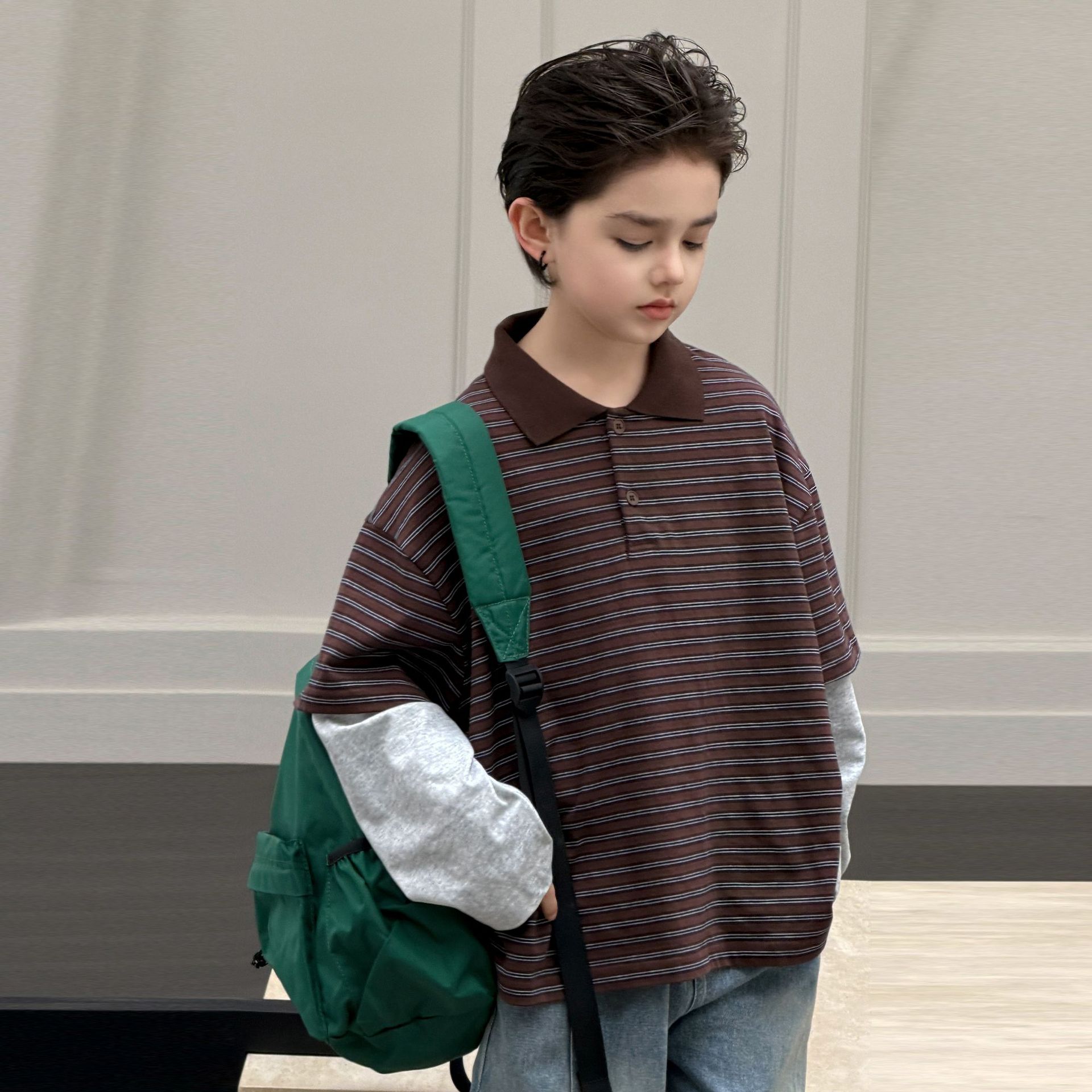 Zhili Children's Clothing Boys' Pure Cotton POLO Shirt 2026 Autumn New Style Children's Faux Two-Piece Top Baby Boy Clothes