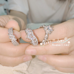Sisi Hong Kong jewelry same style wedding ring, brilliant water drop zircon, 18K plated, niche bow ring, adjustable