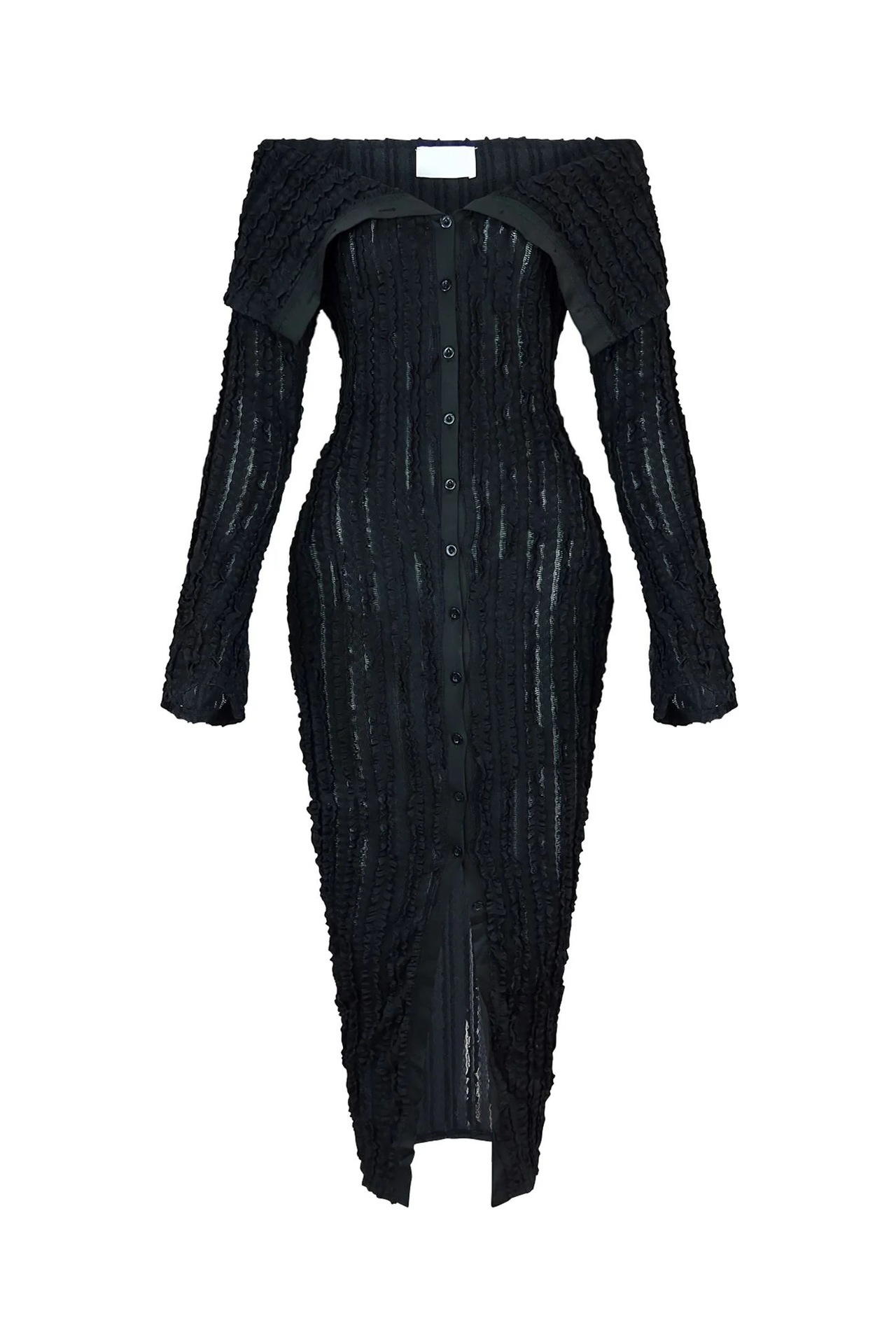 Elegant One Shoulder Women's Dress With Wave Pattern Long Sleeves_voghion.com
