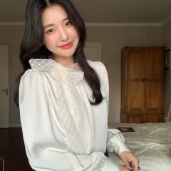 起范 秋季新款宽松时尚高级感衬衣气质减龄蕾丝系带衬衫女装86091