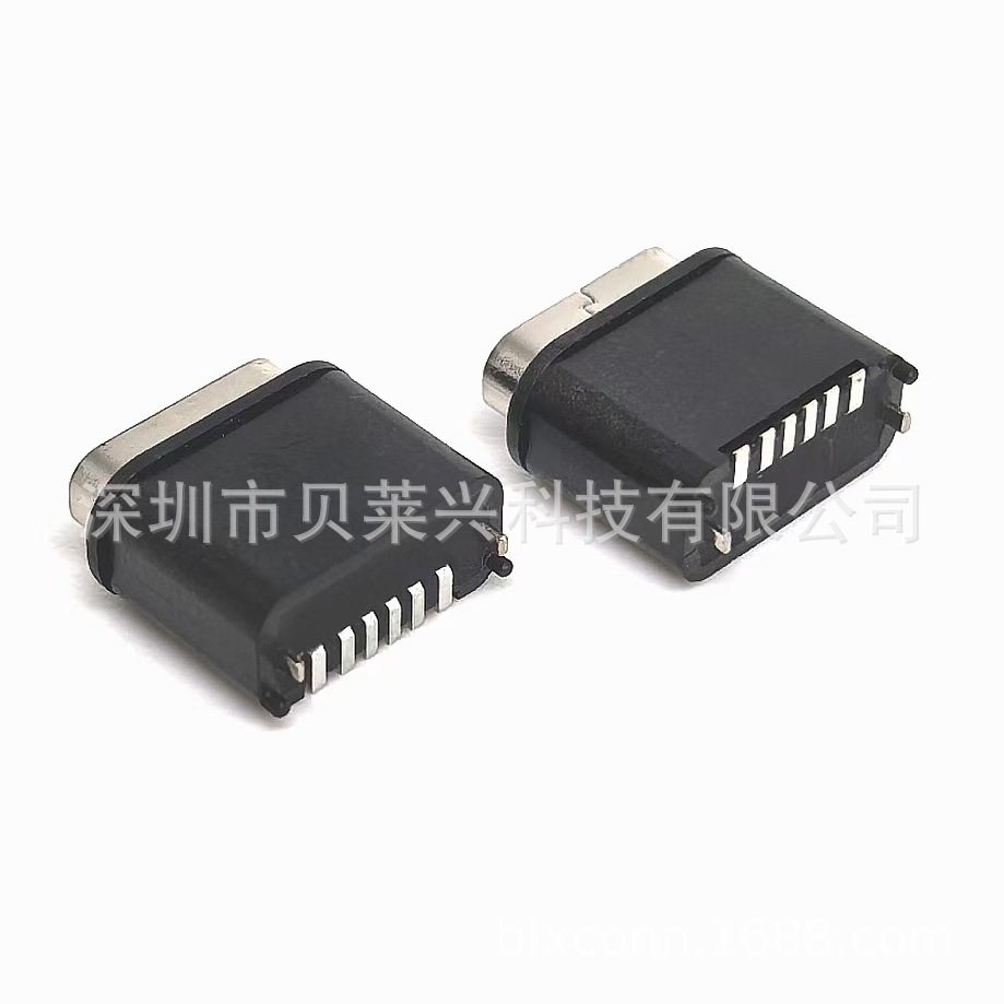 TYPE-C6PIN立贴10.0防水母座 点胶款 IPX7 6P防水立式贴片 H=10.0
