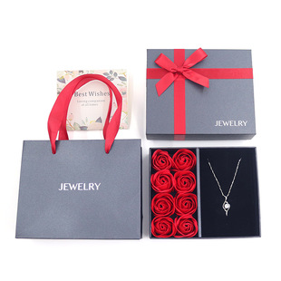 Red Bow 8 Roses Gift Box Pendant Box Necklace Ring Ear Nail Box Hairpin Gift Box Hair Jewelry Box