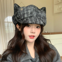 日系文艺混色云朵贝雷帽子女百搭显脸小八角帽文艺复古报童帽子男