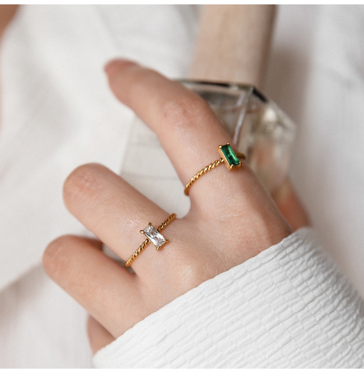 Simple Style Geometric Titanium Steel Inlay Zircon Rings 1 Piece