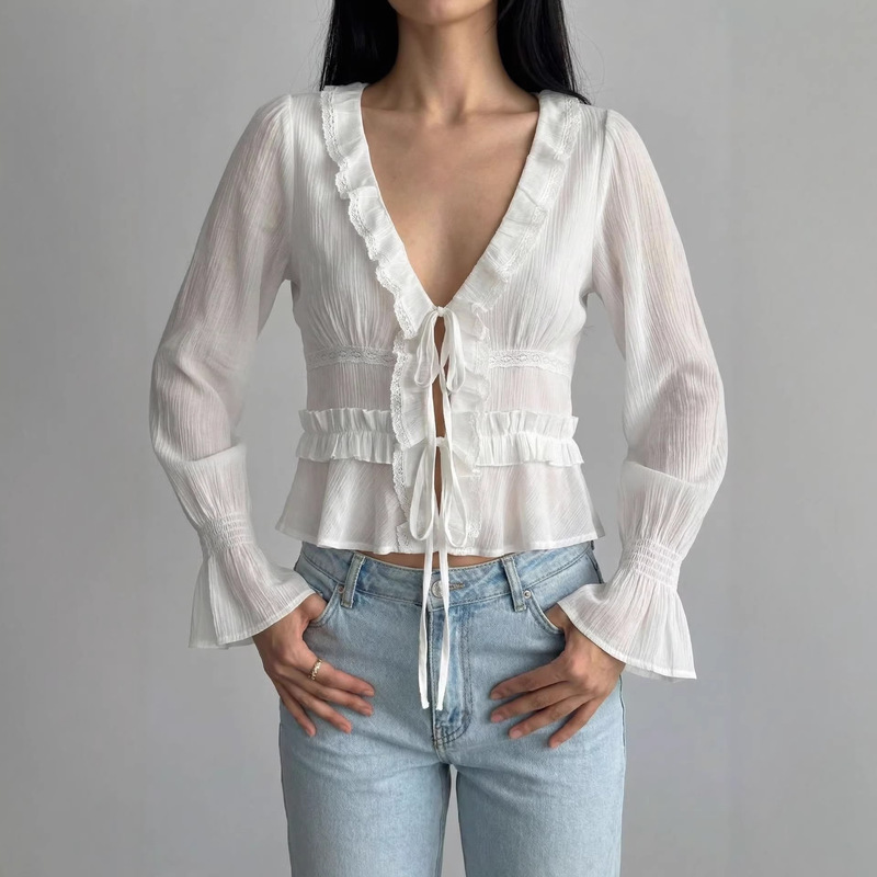 Br&Za 2026 Spring New European and American Ins-Style Fashionable Women's Clothing Embroidered Layered Decorative Sheer Shirt Br&Za 2026 Spring New European and American Ins-Style Fashionable Women's Clothing Embroidered Layered Decorative Sheer Shirt