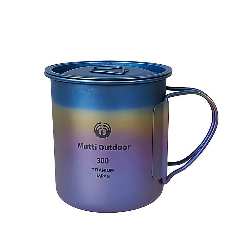 Taza de titanio puro de grado alimenticio taza de agua de campamento al aire libre con tapa mango plegable taza de café taza plegable tendencia creativa