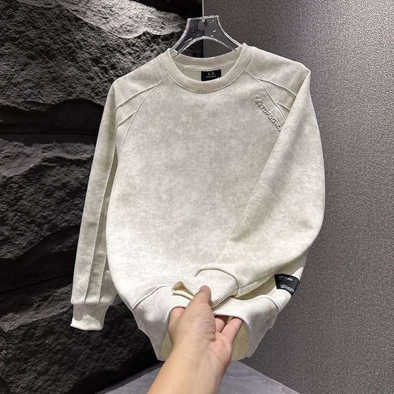 Men's Versatile Casual T-Shirt Trendy Lettered American Crew Neck Sweatshirt Fashionable Inner Layer_voghion.com