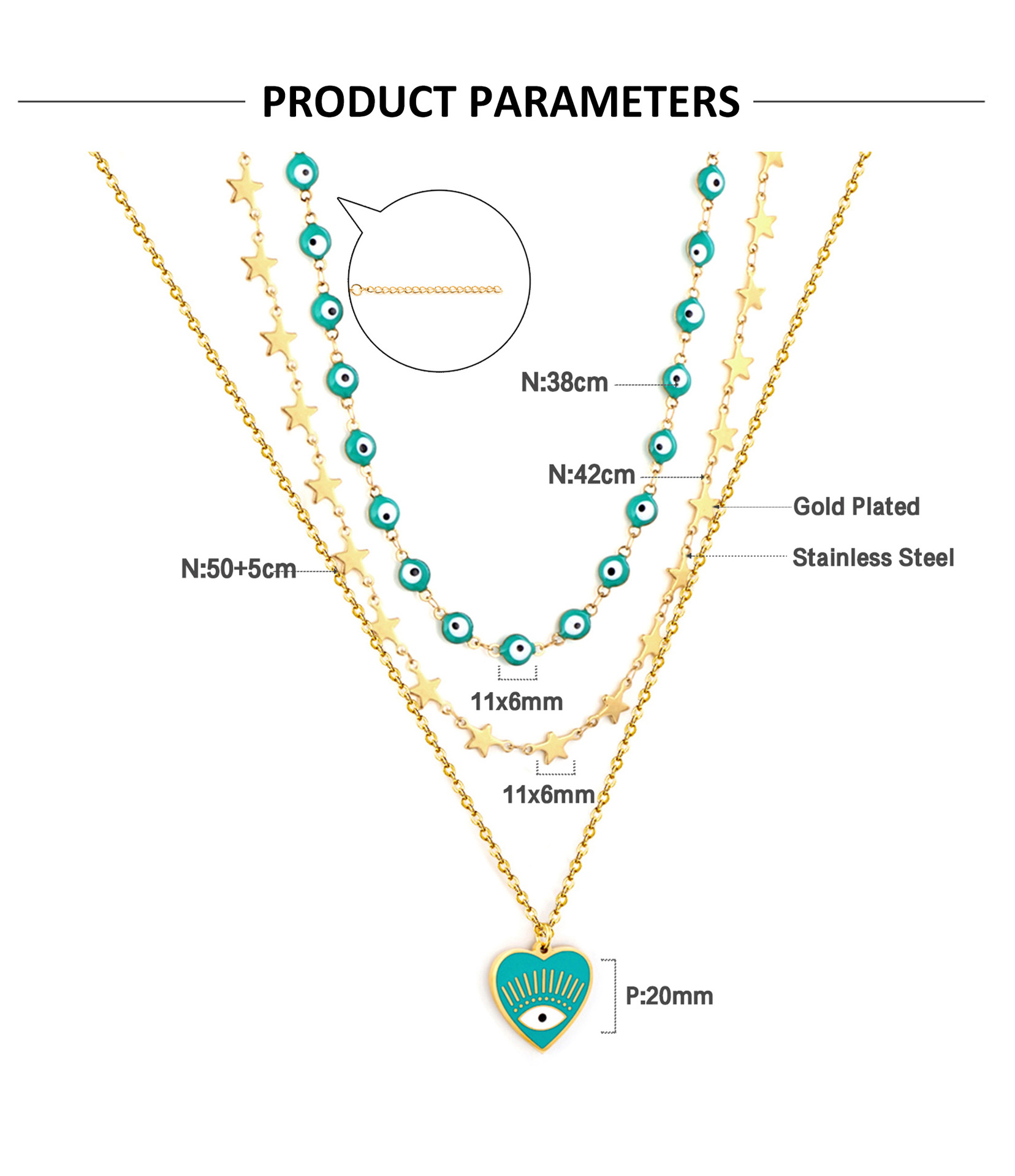 Fashion Devilu0027S Eye Heart Shape Stainless Steel Plating Layered Necklaces 1 Piece