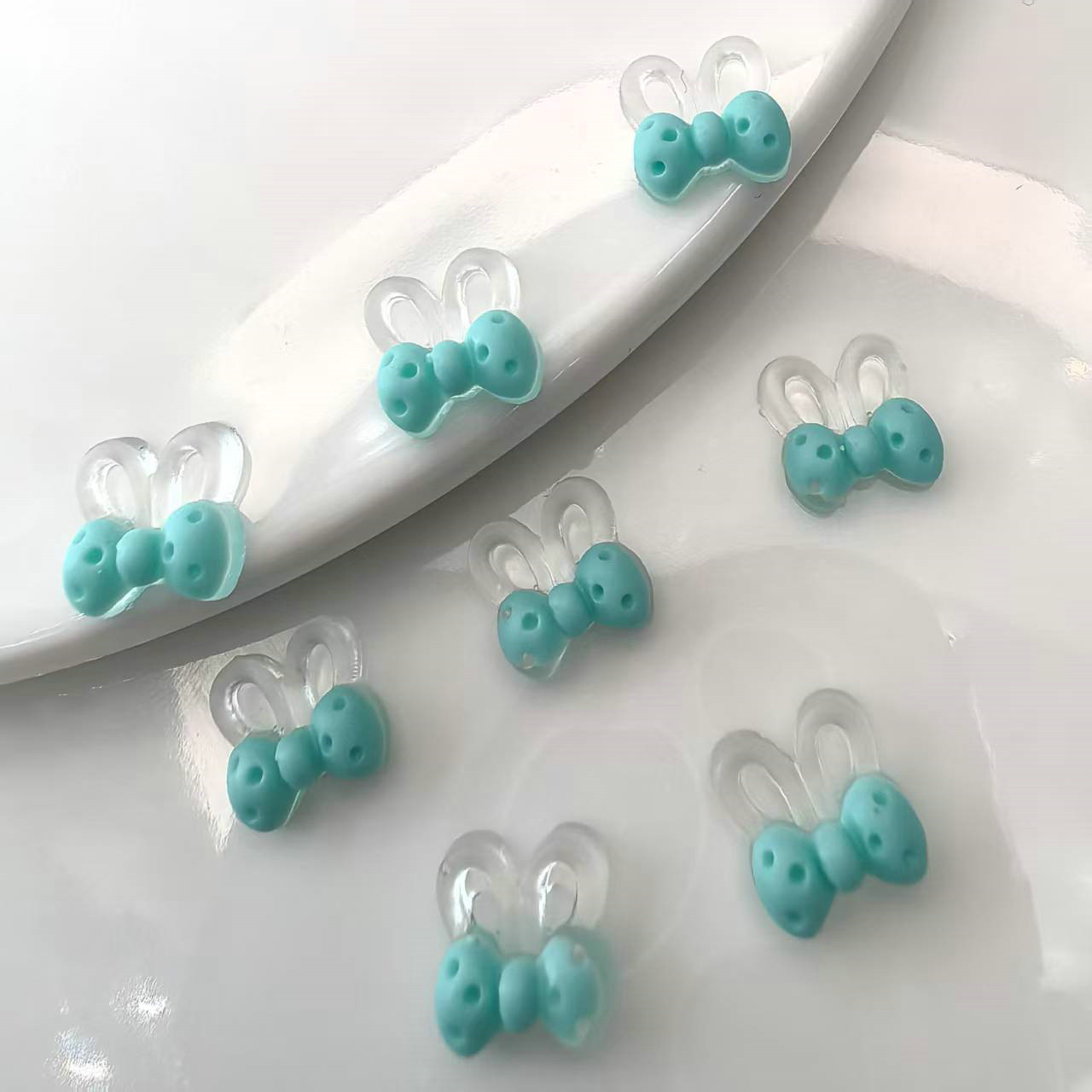 透明夜光光变蝴蝶结兔耳朵美甲饰品批发发夹配饰材料贴片0005