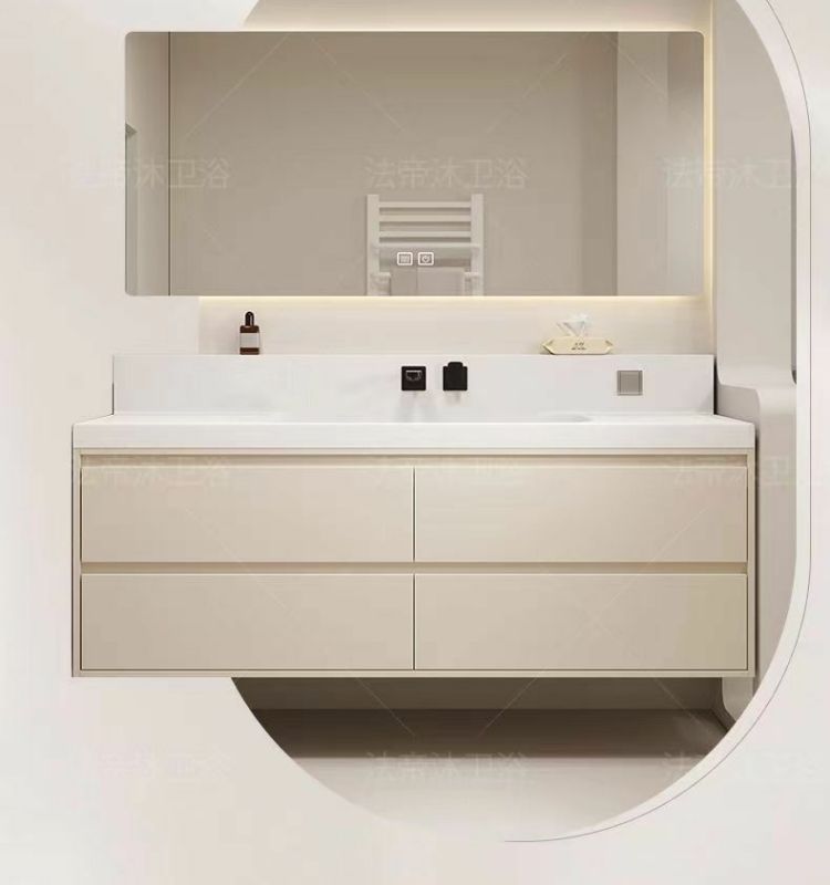 Japanese-style bathroom cabinet combination 75/85/95/105/115 wall-mounted faucet, seamless rock plate basin, solid wood washbasin undefined