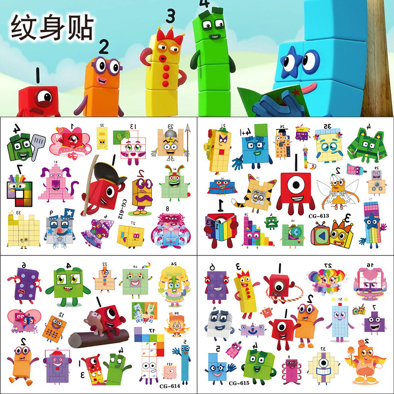 Cross-Border Numberblocks Digital Building Blocks English Enlightenment Tattoo Stickers Disposable Water Transfer Birthday Party