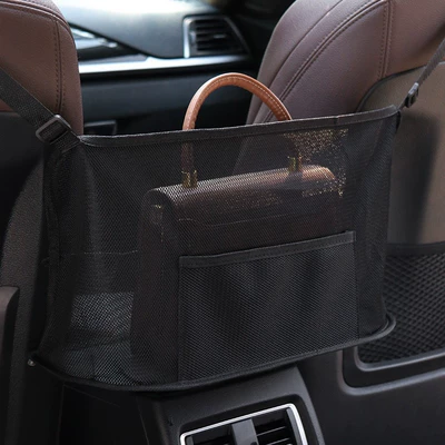 Car storage bag/box Middle Storage Net Pockets, Storage - black-style-a-with-pockets