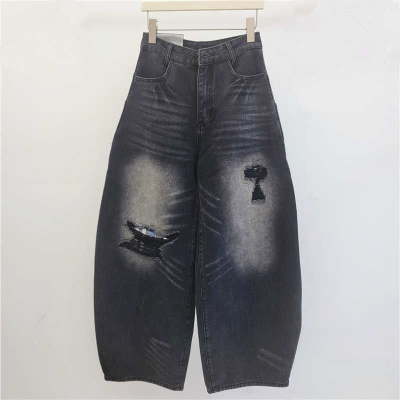 Chica caliente agujero jeans para mujeres 2026 primavera y verano nuevo estilo de moda alta cintura hacer viejos lavados con agua de piernas anchas machetes jeans de moda