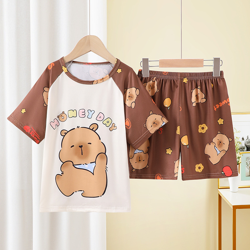 Southeast Asian Children's Pajamas, Summer Girls' Short-Sleeved Suits, Thin, Cute, Medium and Large Children's Babies Can Wear Home Clothes Outside