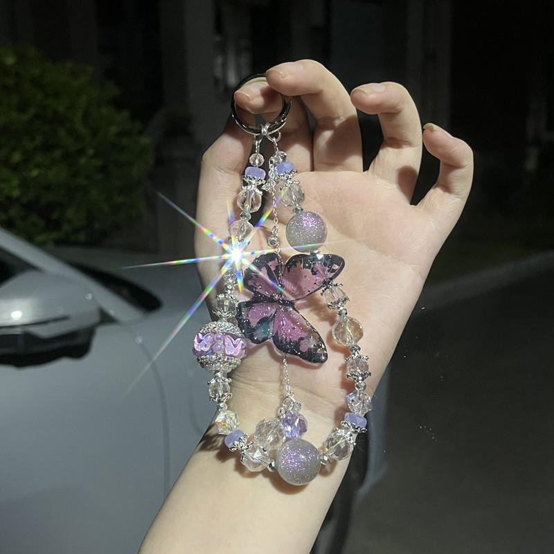 [Designer Model] Fairy Purple DIY Mobile Phone Chain Wrist Crystal Beads with Gasket Exploding Pendant Pendant Ins