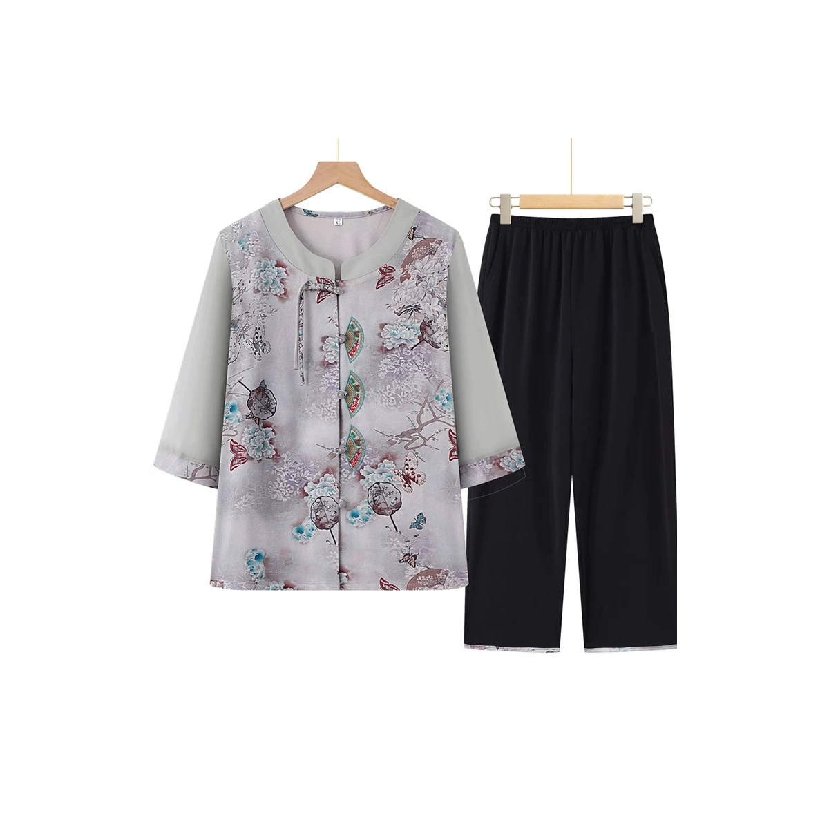 Летний костюм бабушки, женский костюм-двойка с короткими рукавами для женщин среднего и пожилого возраста, летний свободный кардиган для женщин 60 и 70 лет