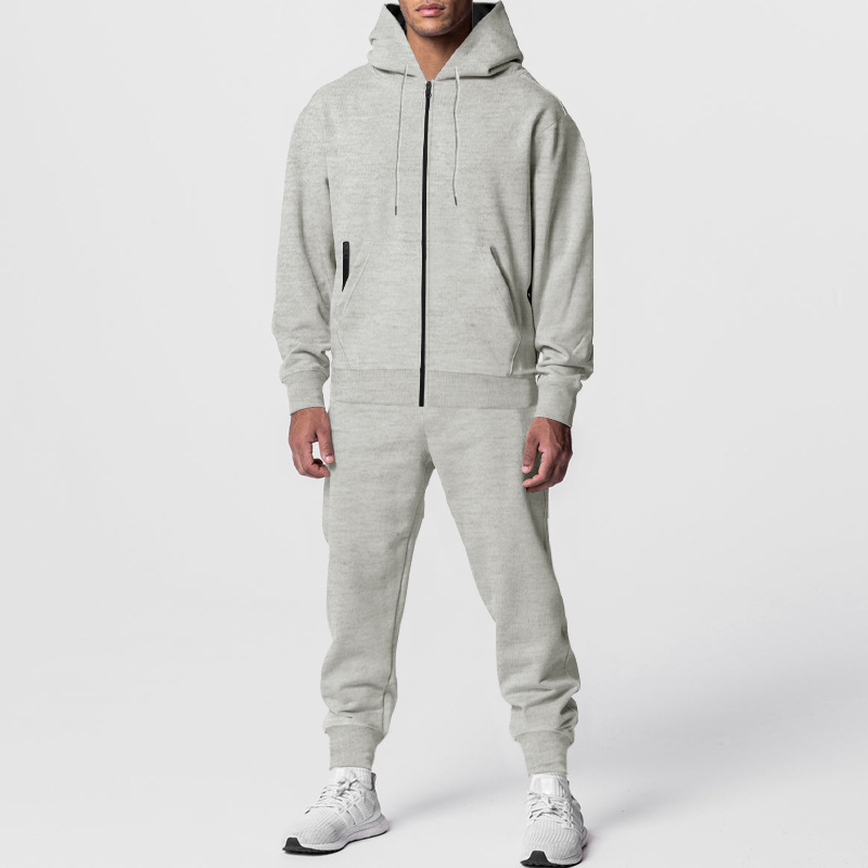 Herbst Winter Herren einfarbig Langarmhose mit Kapuze Sport Casual Fleece warm und bequem Anzug_voghion.com