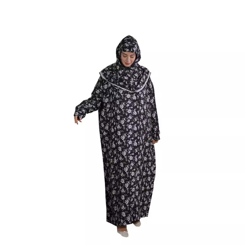 Comfortable and Breathable Plus-Size Traditional Muslim Women's Flowered Edge Hat Integrated Prayer Robe Fashion Printed Dress