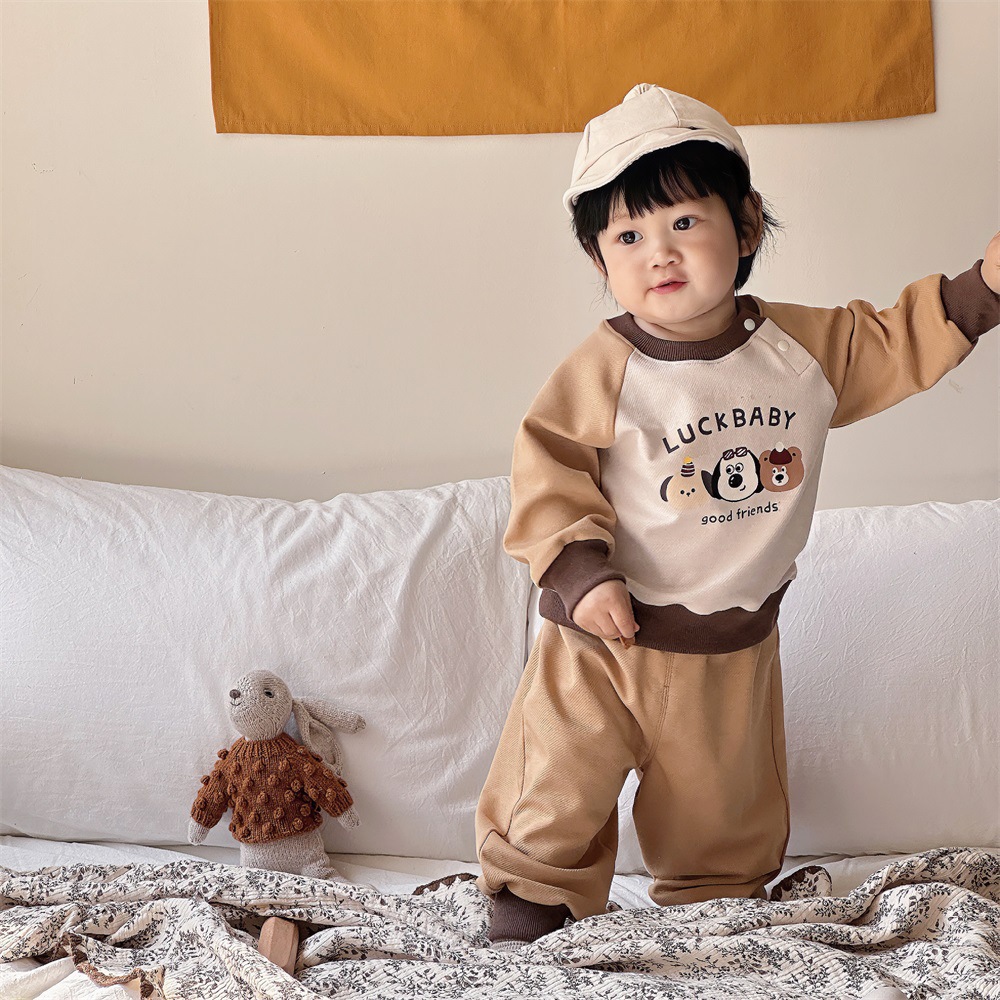 Niños primavera y otoño nuevo estilo 2025 suéter suéter pantalones traje niños coreanos de dos piezas de dibujos animados estilo de moda ropa de salida