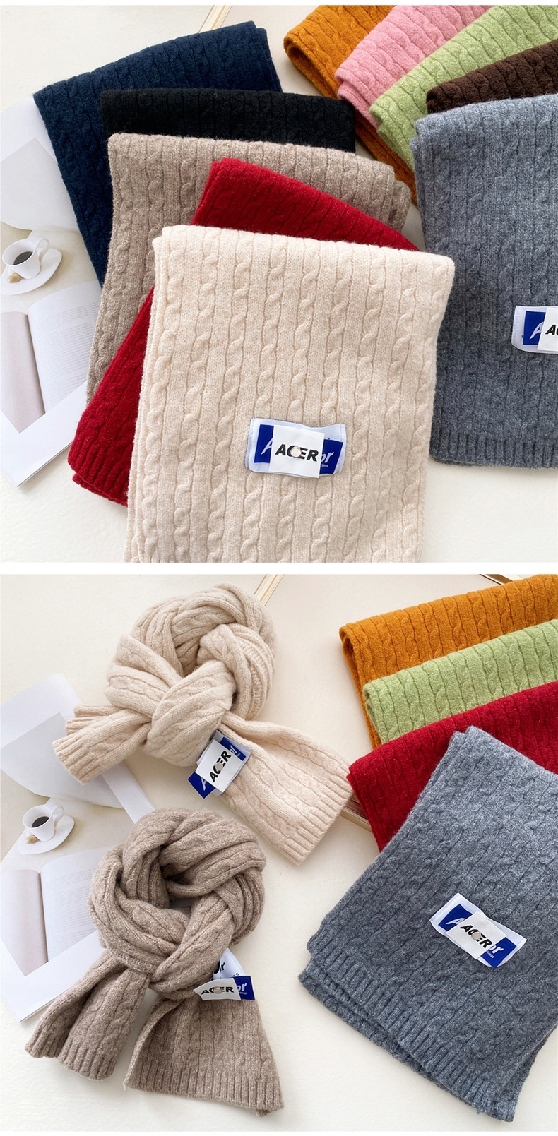 Double-sided Scarf Female Autumn And Winter Knitted Wool Thickened Warm Long Sacrf display picture 12