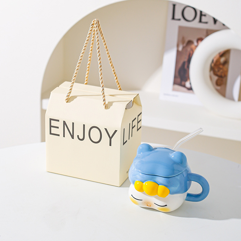 Creativa y encantadora chica taza de paja de cerámica taza para una chica mejor amiga práctica regalo de cumpleaños taza acompañante regalo