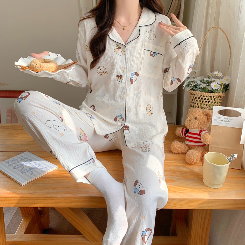 睡衣女春秋季新款云朵棉合集长袖长裤翻领可爱卡通少女甜美家居服|undefined