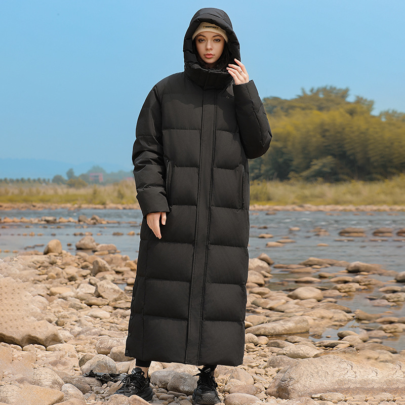 Extra-Long Couple’s Down Coat – 600FP White Goose Feather, Waterproof & Breathable, Oversized Korean Style (M-4XL, Black/Cream Unisex)_voghion.com