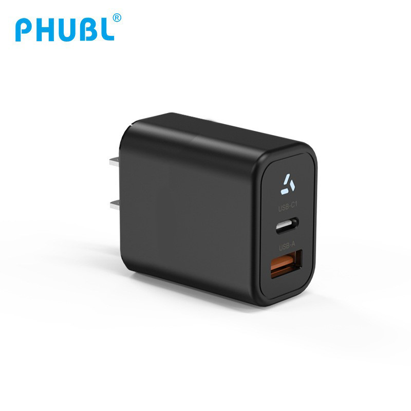 PD30W con luz estándar americano de carga rápida cabeza de carga del teléfono móvil TYPE-C personalizado + USB de doble puerto de nitruro de galio cargador de cabeza