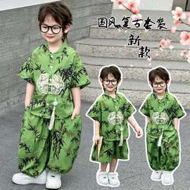男童唐装夏季套装汉服薄款儿童夏装休闲古装宝宝中国风短袖表演服
